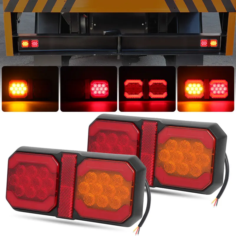 Yellow Truck Tail Light Kits LED Rear Bumper Clearance Lamp Red Brake Taillight Waterproof for Cargo Trailer Van RV Turn Signal