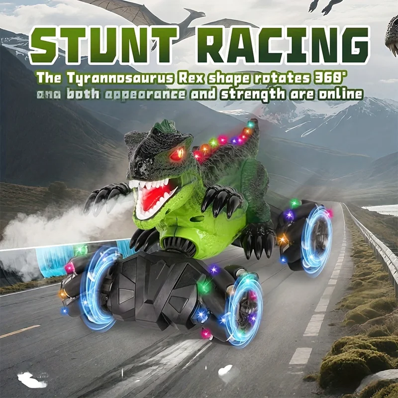 Dinosaurusauto met afstandsbediening, stuntracespeelgoed, 2.4G RC, binnen- en buitenspel