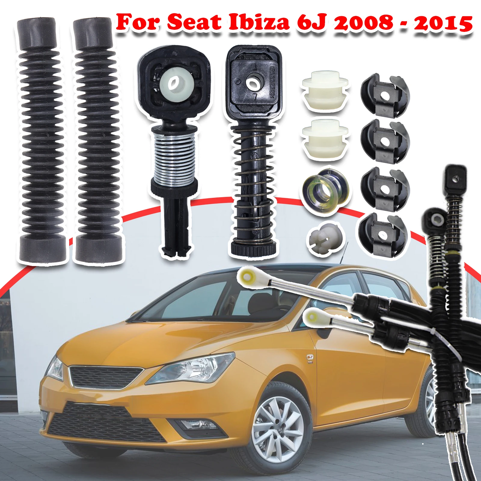For Seat Ibiza 6J Manual Gear Shift Selector Lever Linkage Cable Bowden Bushing Sleeve Gaiter Repair Kit 2008 2009 2010 - 2015