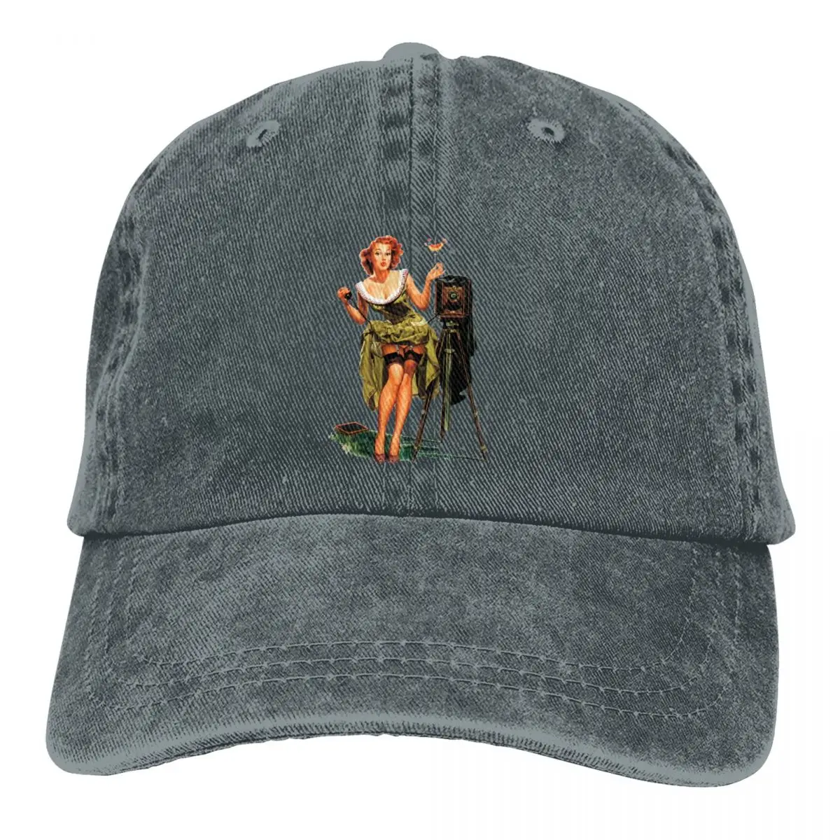 Washed Men's Baseball Cap Vintage Photographer Sexy Trucker Snapback Caps Dad Hat Pin Up Girl Golf Hats