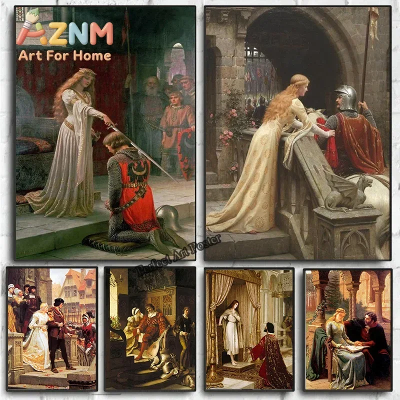 1pc frameless Canvas Painting  Edmund Blair Leighton Artwork The Accolade Medieval Knight Theme Canvas Painting Wall Art Vintage