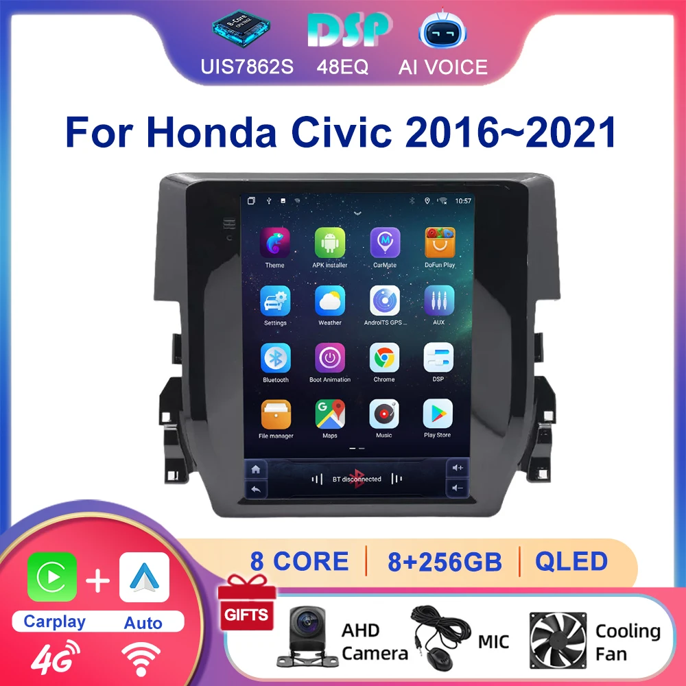 9.7'' Android 13 Autoradio GPS Navigation Carplay Stereo Multimedia with 4G BT DSP for Honda Civic 2016-2020 Car Radio Player
