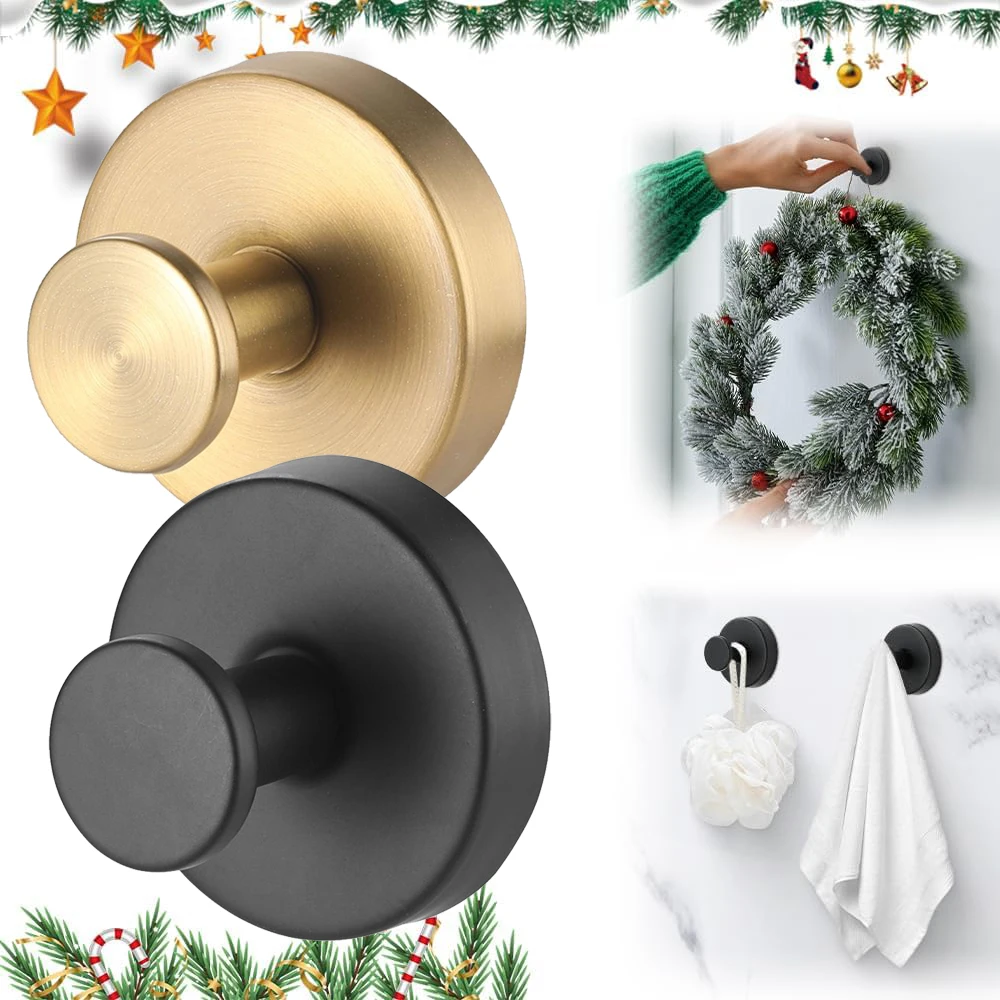 2pcs Kits Suction Cup Hooks Gold & Black Colors  Wreaths on Glass Shower Wreath Hanger Metal Easy Waterproof Hanging Tools
