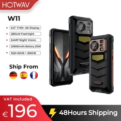 [Lagerbestand in der EU] HOTWAV W11 Robustes Telefon 20800-mAh-Akku 24MP Nachtsicht 6,6'' FHD+ Mobiltelefon 280LM Taschenlampe 33W Mobiltelefone