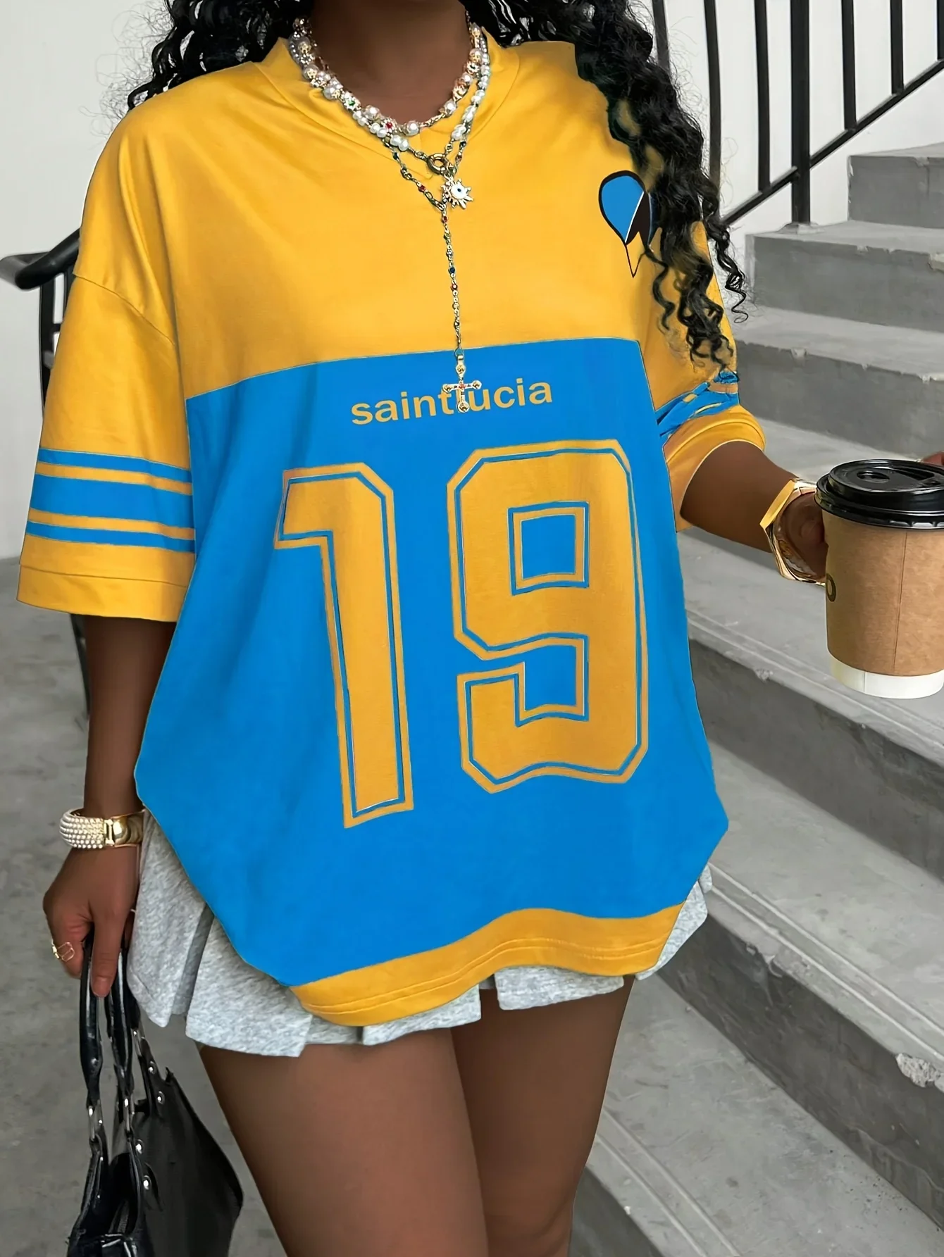 Women's Fashion Color-block T-shirt Summer Wear Digital Print Loose Short Sleeve Casual Comfortable Style Versatile Streetwear