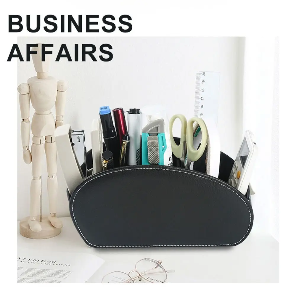 Einfache PU Leder Fernbedienung Lagerung Box Fünf Grids Desktop-Organizer Mode Kosmetik Pinsel Halter Stift Halter