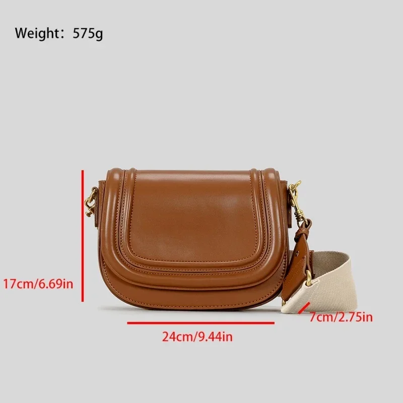 Autumn New Solid Color Women's Small Saddle Crossbody Bag Wide Shoulder Strap Design Trend Female Underarm Bag Phone Purses