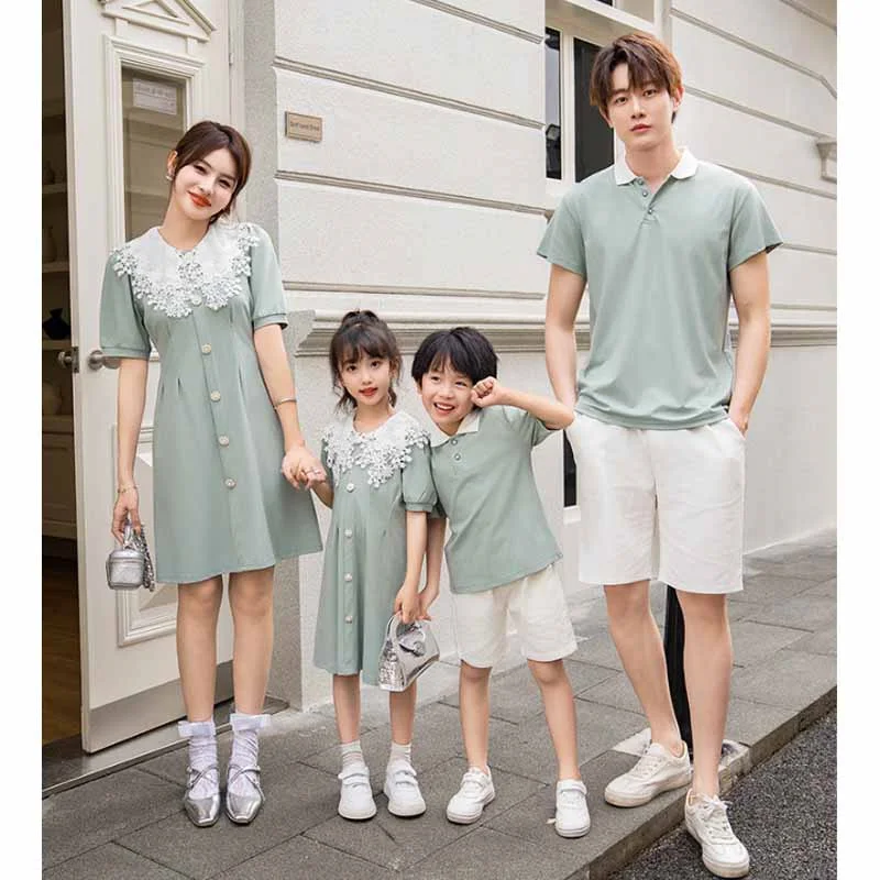 Summer Family Matching Outfits Mother-Daughter Casual Dresses Father-Son Loose T-Shirts Sibling Fashion New Clothing