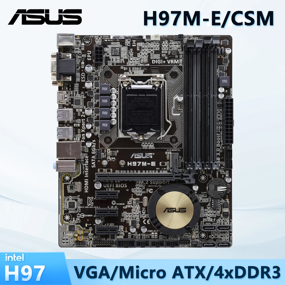 Imagem -02 - Asus-placa-mãe H97m-e Csm H97 Soquete Lga 1150 para Processador Intel Core 4th i3 i5 i7 4x Dimm Max. 32gb Ddr3 Micro Atx