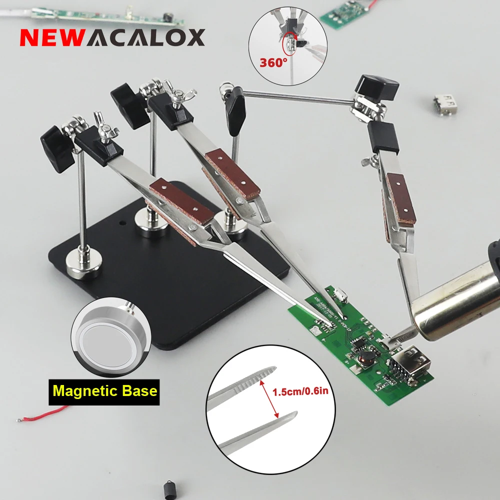 

NEWACALOX Magnetic Soldering Tweezers PCB Circuit Board Holder Helping Hands for Precision Electronics Assembly(Curved/Straight)