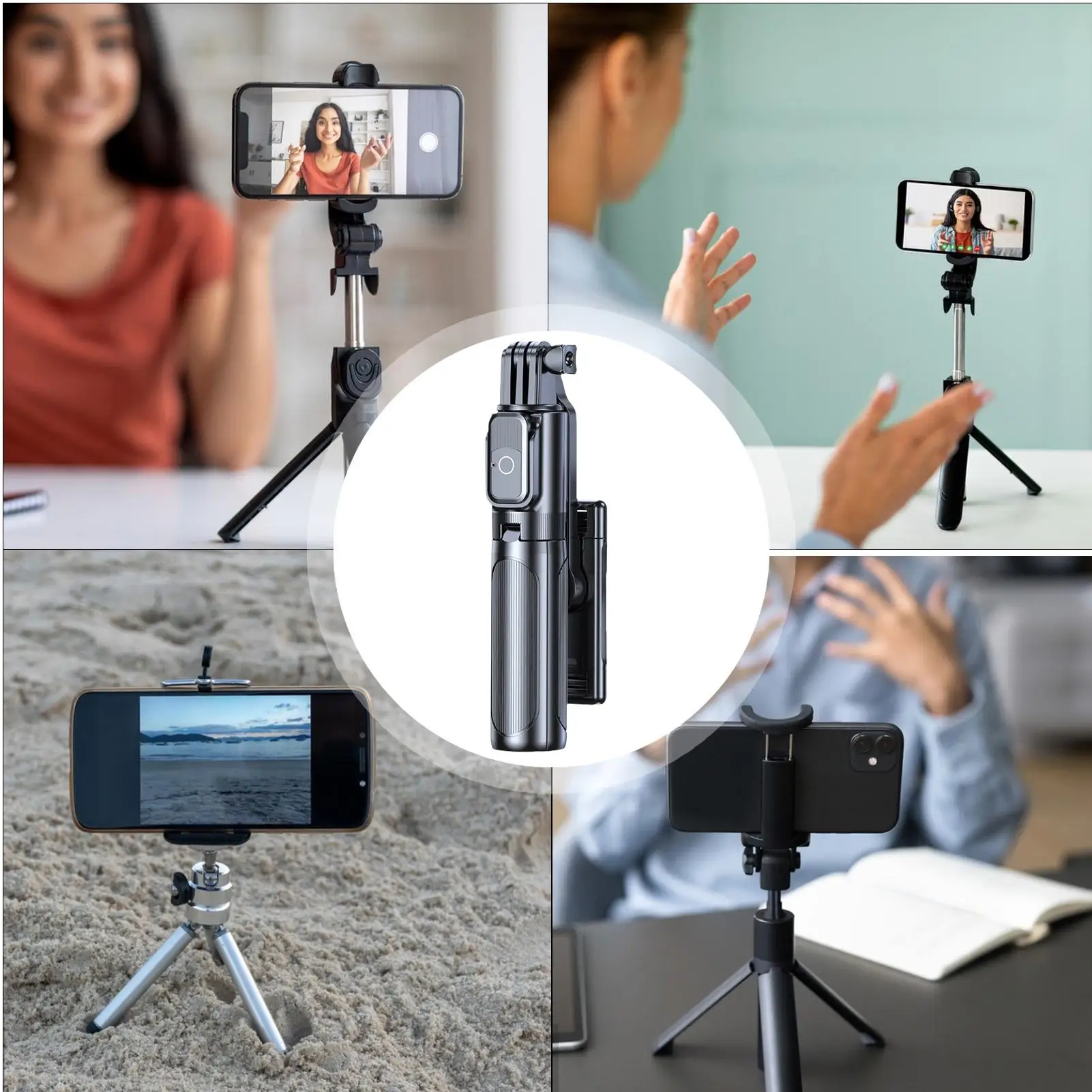 Bastone selfie compatibile con Bluetooth Bastone selfie portatile allungabile wireless con otturatore remoto Treppiedi pieghevoli Bastone selfie