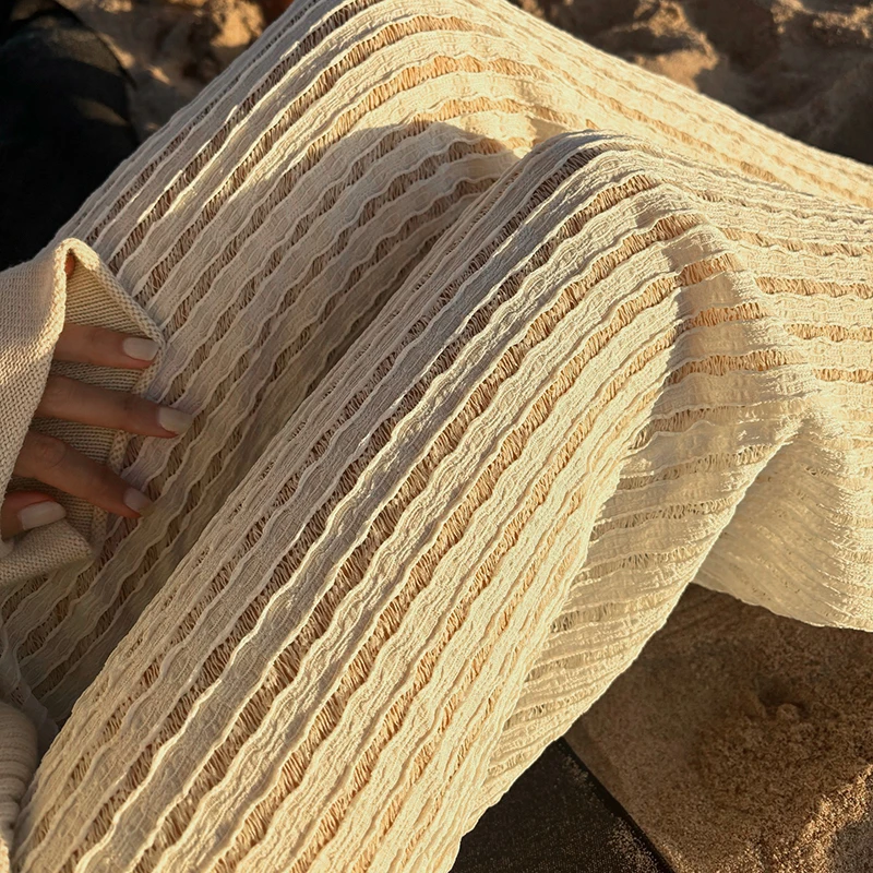 

[RUOKE] Vacation Beach Casual Pants Women Summer Boho Sheer Knit Loose Fit Wide Leg Pants Holiday Resort Outfit Cover Up Pants