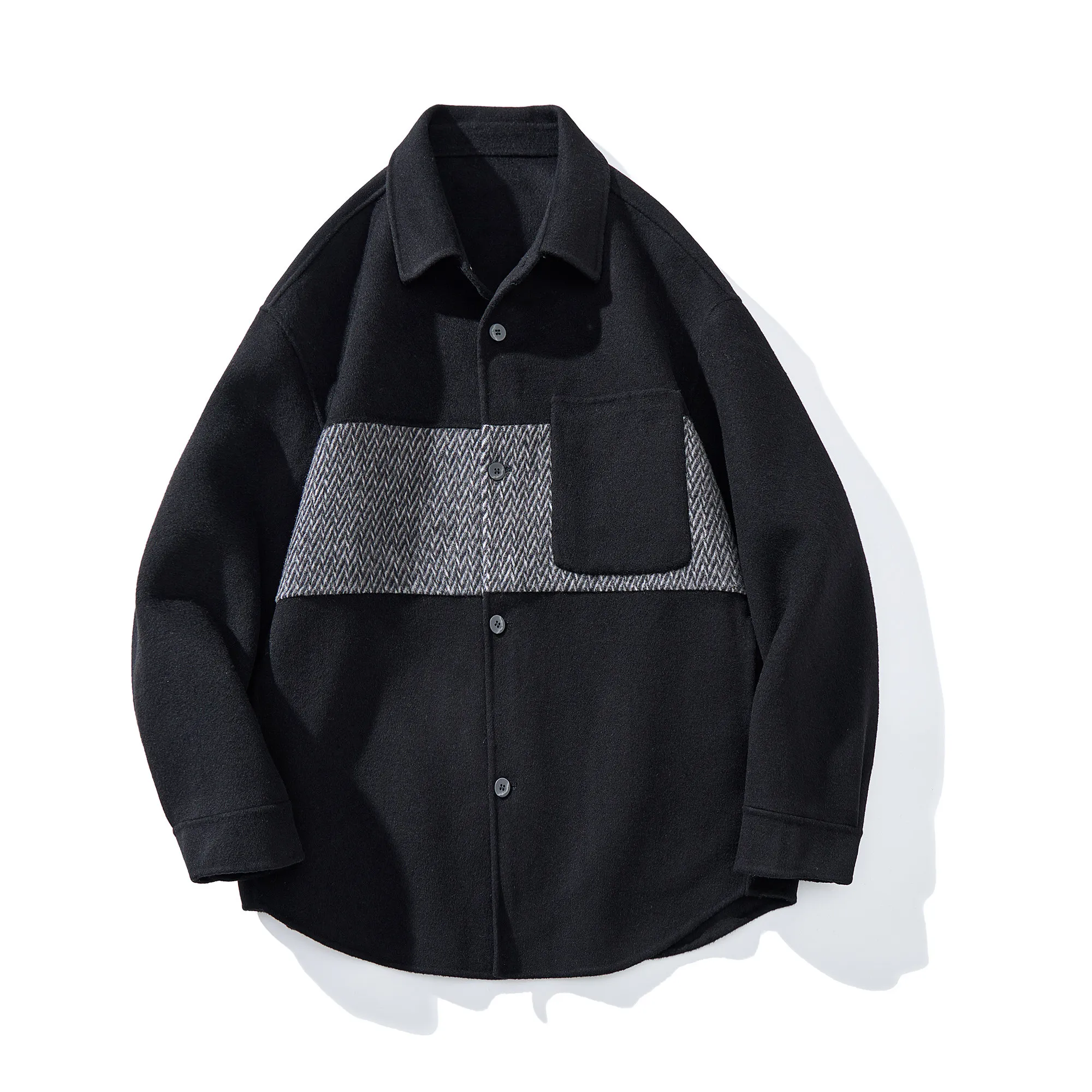 

Двусторонняя шерстяная куртка мужская свободного кроя с цветовыми блоками, модная, осенне-зимняя, высококачественная, молодежная, для активного образа жизни, с длинными рукавами