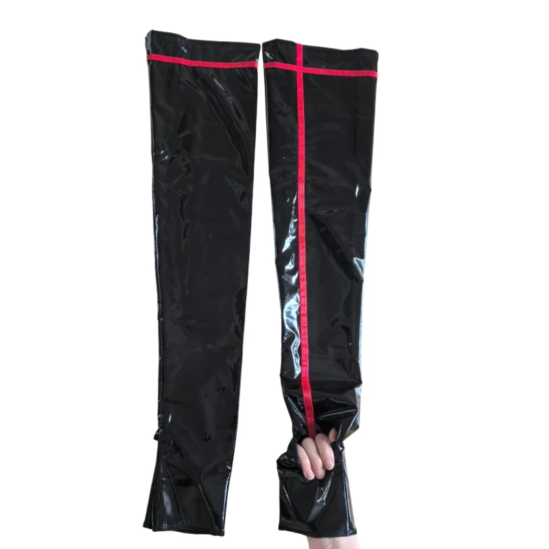 Cross Line Women Plus Size PVC Wetlook Thigh High Stockings Patent Leather Exposing Foot Medias For Nightclub Stage Performance