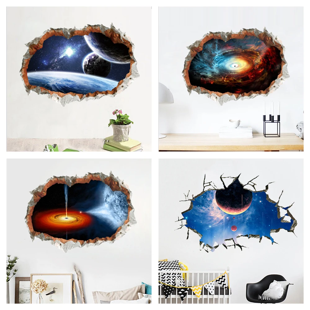 Black Hole Nebula Planet Star Wall Stickers For Kids Room Decoration Vivid 3d Space Theme Mural Art Diy Home Decal Pvc Poster