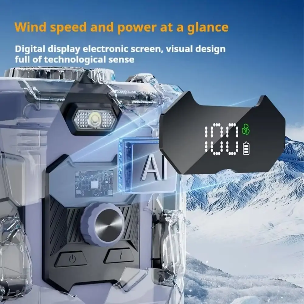 

High-Speed Waist Mounted Fan Refrigeration 8000mAh Hanging Neck Fan LED Display with Light Waist Clip Fan Outdoor Activities