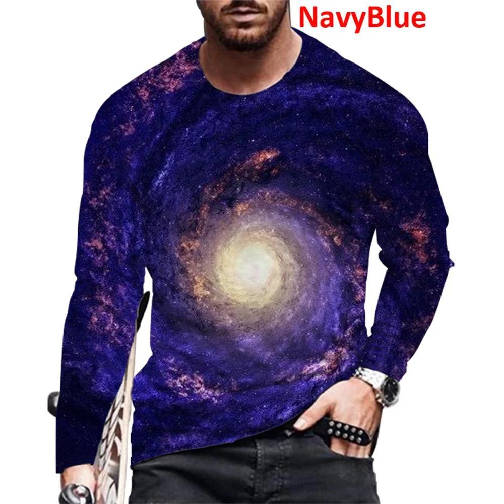 Fashion Casual Colorful Galaxy Clouds 3D Printed Long Sleeve T Shirt Loose Pullover Shirts Cool T Shirts