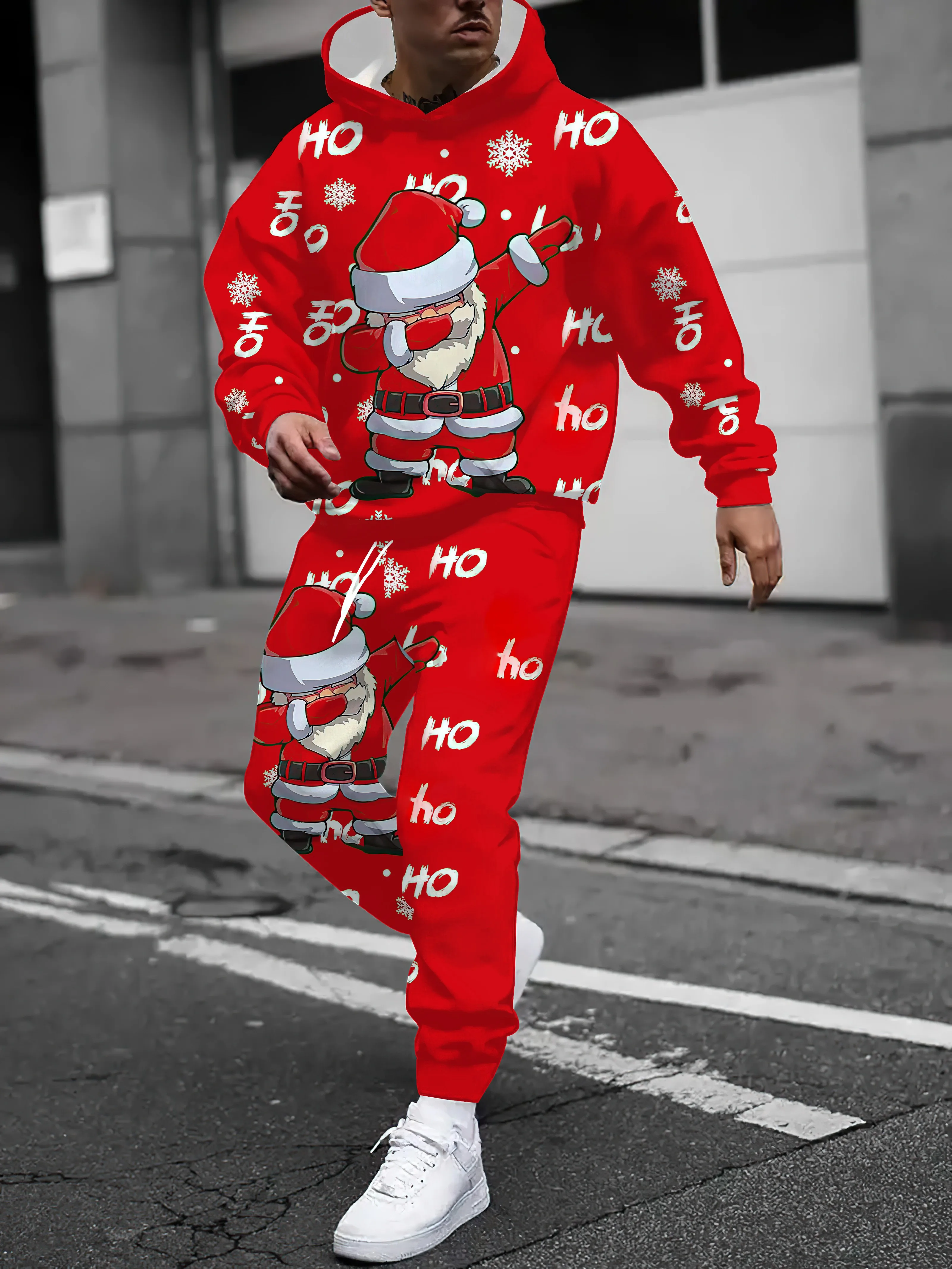 The new men's hoodie set for Spring and Autumn 2025 features a casual and comfortable 3D Santa Claus pattern print