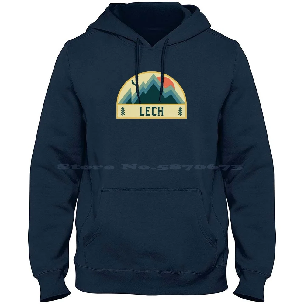 Lech Retro Mountain Badge 100% Cotton Hoodie Lech Austria Retro Vintage Patch Mountains Distressed Grunge Vacation Ski