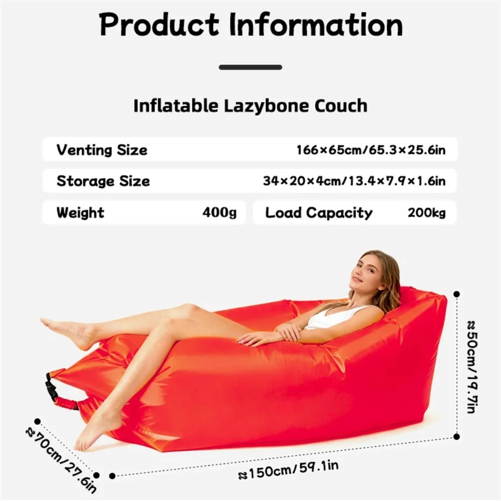 Portable Air Sofa Waterproof Fast Inflatable Lounger for Beach Camping Picnic Lightweight Durable Lazy Couch with Carry Bag image 5