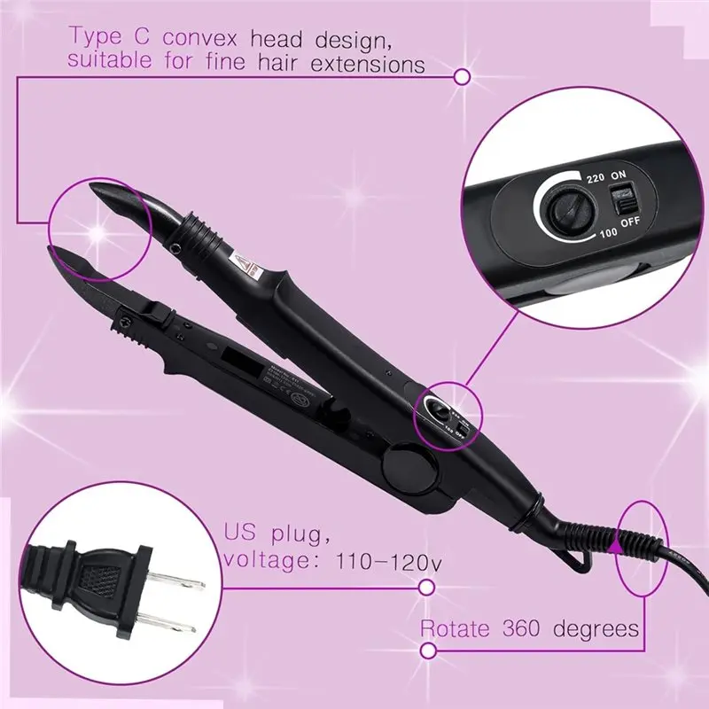 Hair Extensions Tool C Head U Tip Iron Connector Wand With 2 Bags Keratin Glue Granule Beads US Plug-AT64