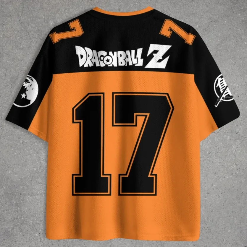 Dragon Ball Wukong Printed Mesh Jersey, Quick Drying V-neck Anime T-shirt, Dragon Ball Z Japanese Number 17 Pattern Sweatshirt