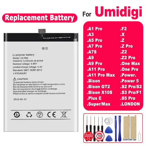 New UMI Replacement Battery For UMIDIGI F2 X Z Z2 A1 A3 A5 A7 A7S A9 A11 S2 S3 S5 Pro Max Bison GT2 X10S Power 5 Batteries