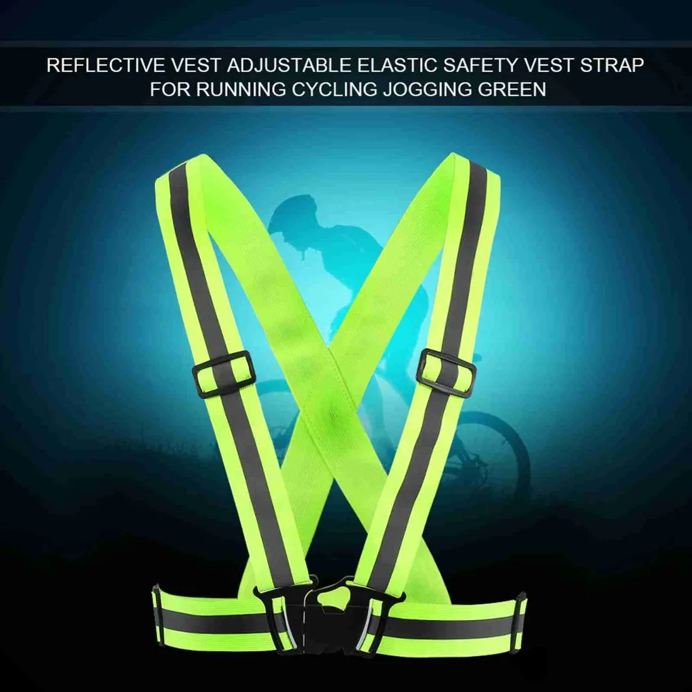 2pcs Adjustable Strap Reflective Safety Vest Green Color Elastic Band High Visibility Vest Unisex Design Warning Safety Vest