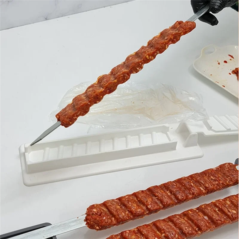 Single Row Kebab Maker BBQ Meat Skewer Machine Kebab Press Maker Reusable BBQ Skewer Maker Kebab - White