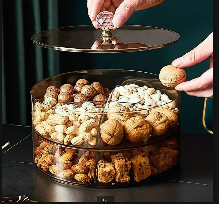 Transparente Plastik-Obstschale Trockenfrüchtebox mit Deckel Snack-Tablett Süßigkeiten-Aufbewahrungsboxen Lebensmittel-Organizer