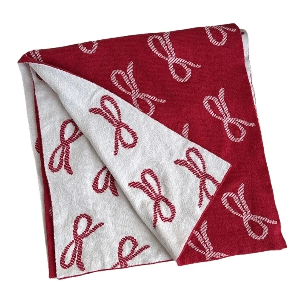 

Fashion Lightweight Bow Scarf Two-sided Windproof Imitation Wool Scarf Korean Style Warm Winter Shawl Unisex
