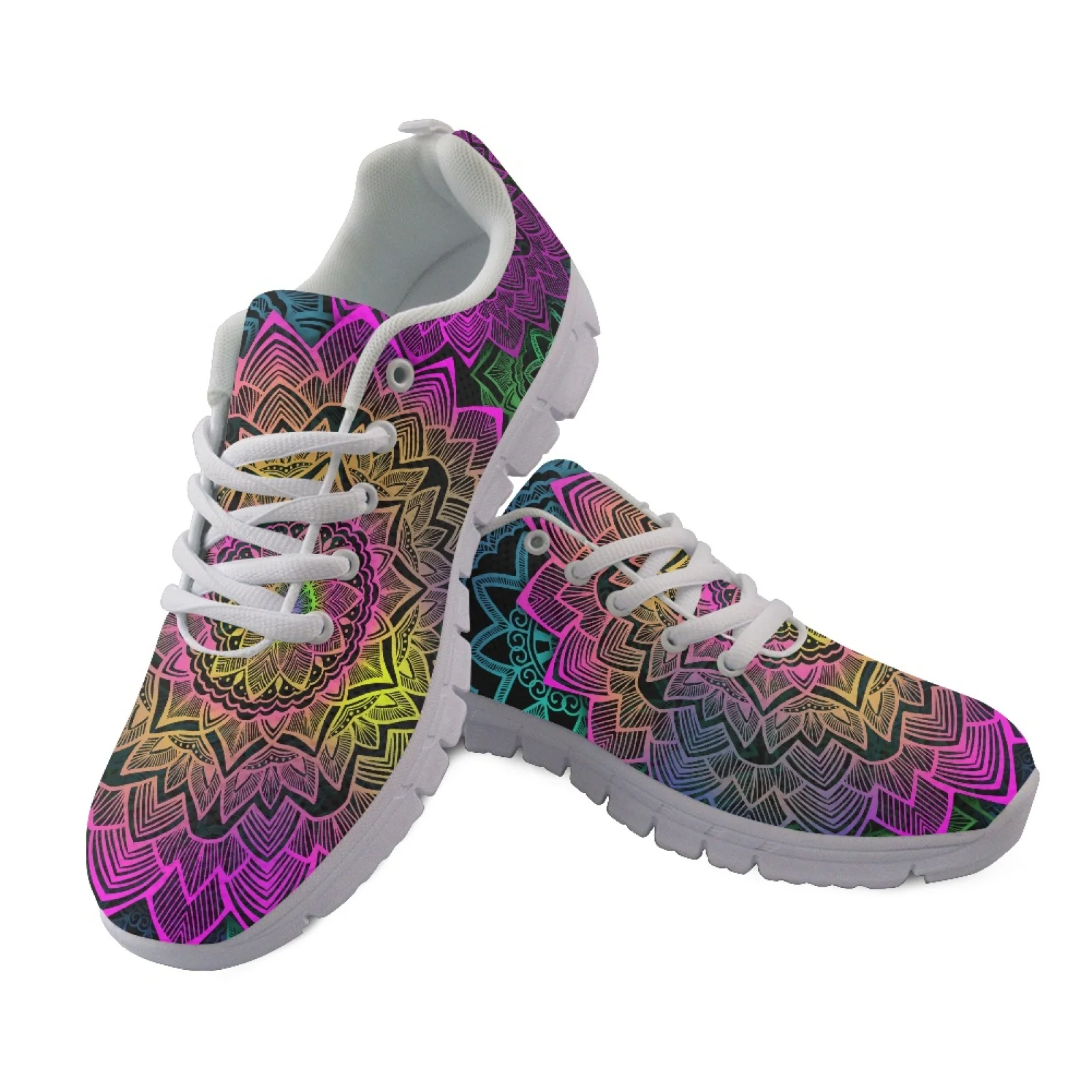 Coloranimal Mandala Colors New Trend Lace Up Tennis Shoe for Women Mesh & EVA Sole Fashion Sneakers Training Shoes