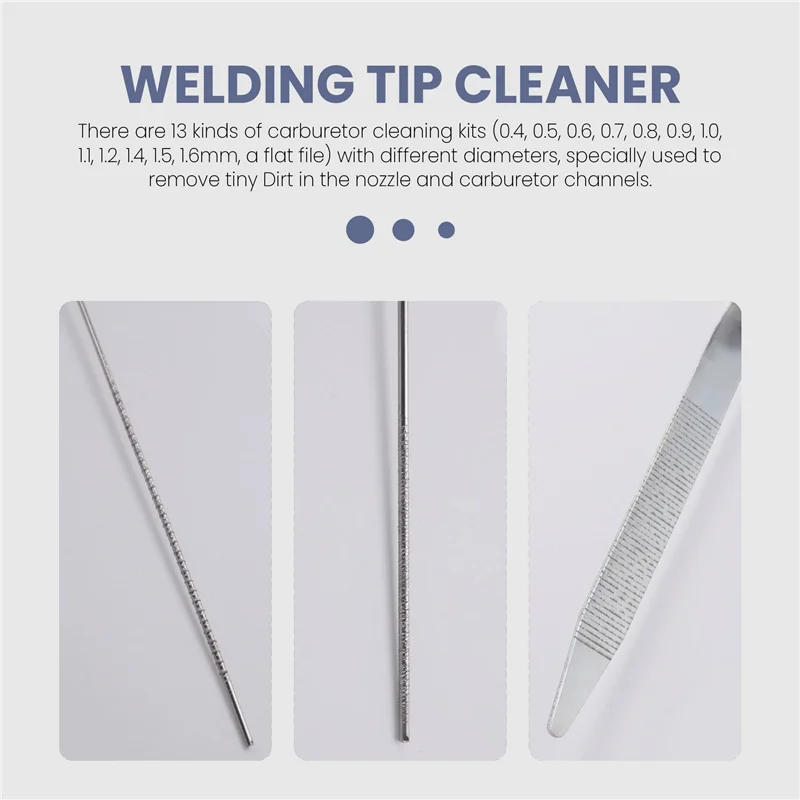 A43T Welding Tip Cleaner, Carb Carburetor Cleaner And Torch Nozzle Tip Cleaner Set (12 Wire Set Plus A Flat File)
