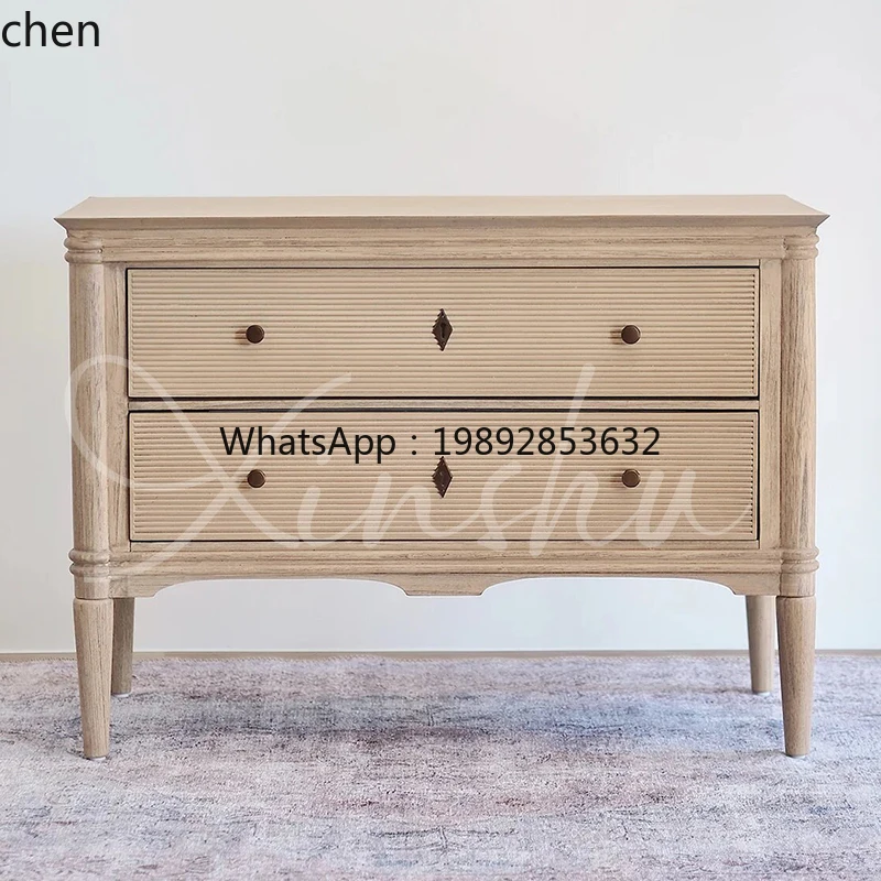 simple solid wood bedroom small apartment double pumping bedside rural household storage small cabinet