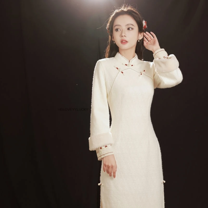 New Chinese Style Improved Qipao Women Autumn And Winter Thickened And Lined Young Style Lady Chinese Wind Dress