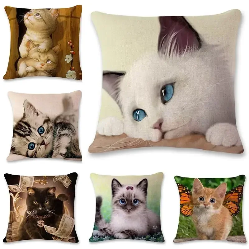 

Creative Hand Painted Cat Print Polyester Pillowcase Home Car Cushion pillowcase Sofa