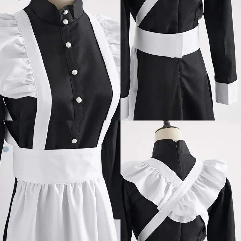 Donna Uomo Abiti da cameriera Costume da caffè Cosplay Abito lungo Lolita Grembiule bianco e nero Abito Personaggi anime Abito uniforme Set completo