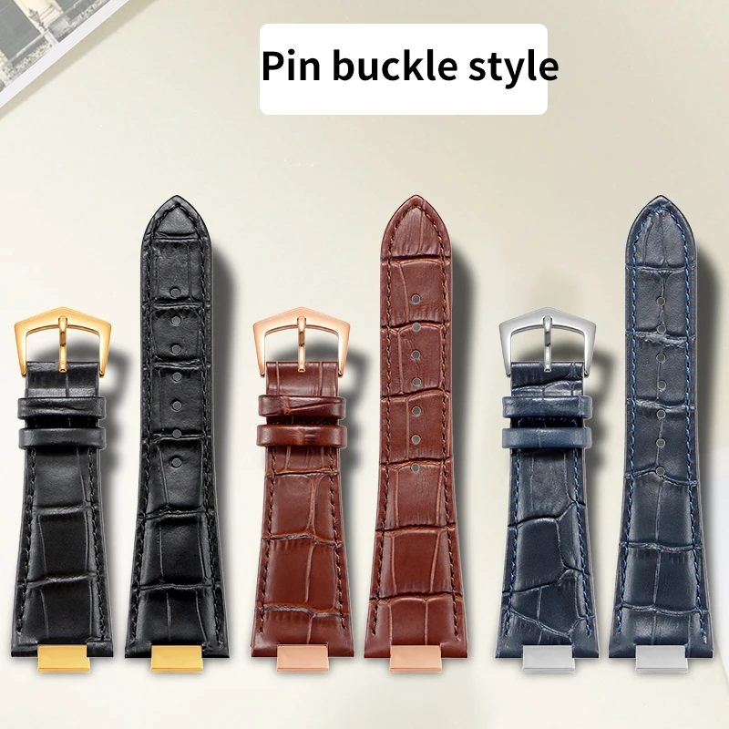 لسلسلة بات ك نوتيلوس 5711 5712 5980 5722 حزام ساعة جلدي سوار للرجال حزام ساعة محدب 25x13 مللي متر سوار معصم أسود #3