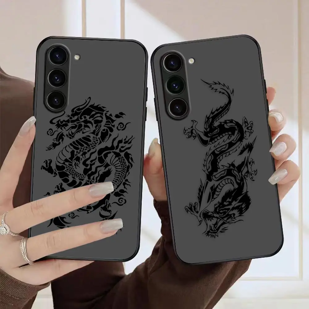 Matte Phone Case for Samsung S23 S22 S21 S20 S10 4G S9 S8 Plus ULTRA 5G LITE Case Funda Capa Shell Line Drawing Chinese Dragon