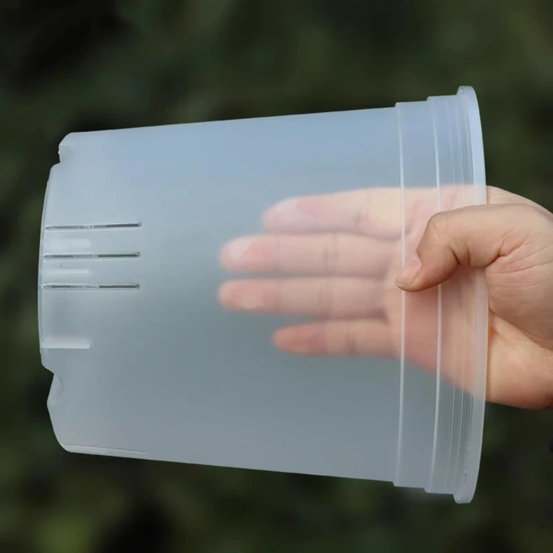 أصيص زهور شفاف مع ثقوب وعاء نبات بلاستيكي أصيص حضانة قابل للتنفس للتحكم في الجذر وعاء زهور مستدير لتزيين المنزل والحديقة #4