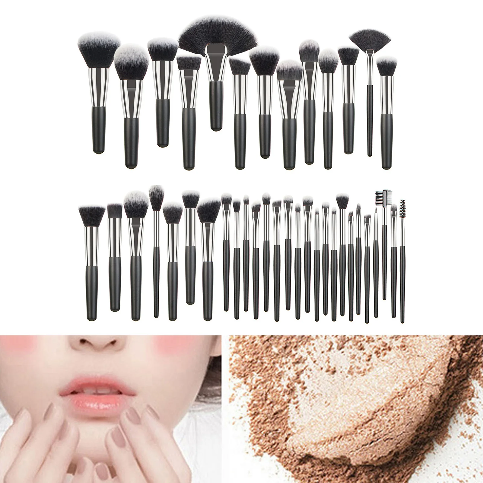 40Pcs Makeup Brushes Set For Eye Shadow Concealer Foundation Lip Soft Wooden Handle Cosmetic Brush Set With Storage Bag