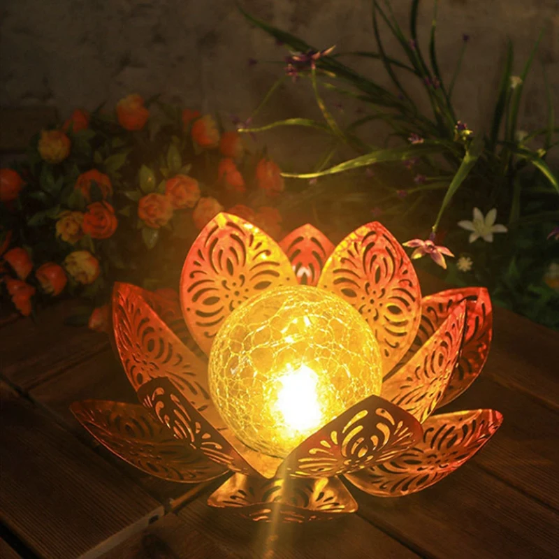 Solar Powered Iron Art Lotus Light Outdoor Plug-in Lawn Lamp Rainproof Decorative Landscape Courtyard Light-A50M