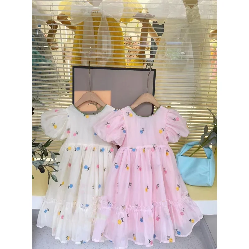 Girls' Candy Color Bowknot Mesh Dress Princess Dress25Summer New Foreign Trade Children's Wear Delivery