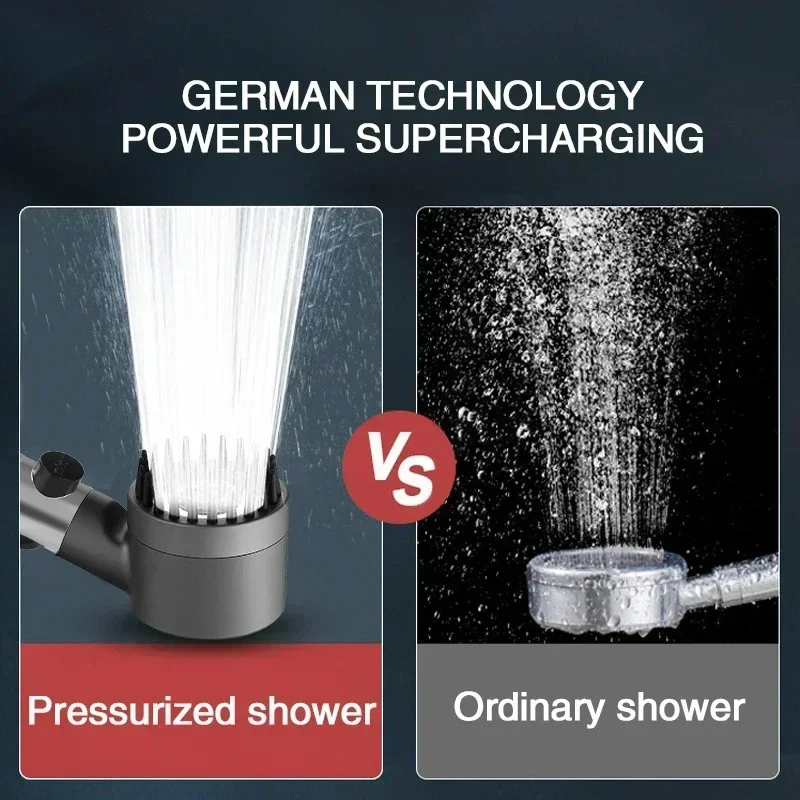 New Black Shower Head Rainfall High Pressure 3 Modes Adjustable Boost Filter Holder with Hose for Bathroom Accessories Sets