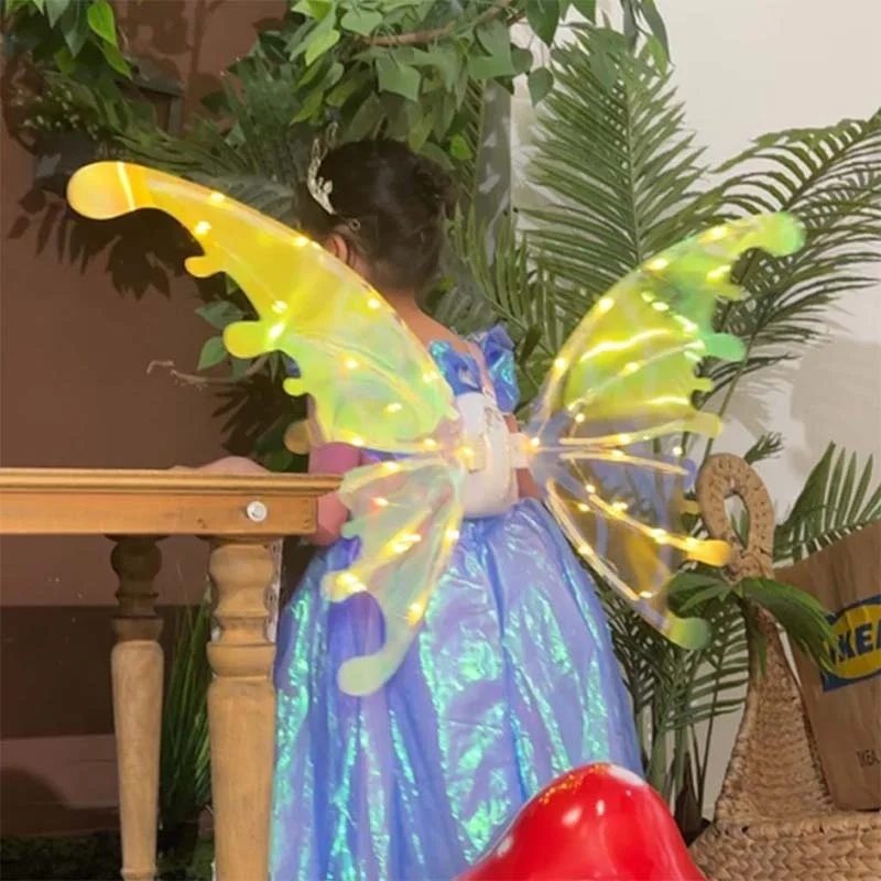 Electrical Glowing Butterfly Wings Auto Swing Angel Fairy Princess Wings Costume For Kids Birthday Party Halloween Decor Gift