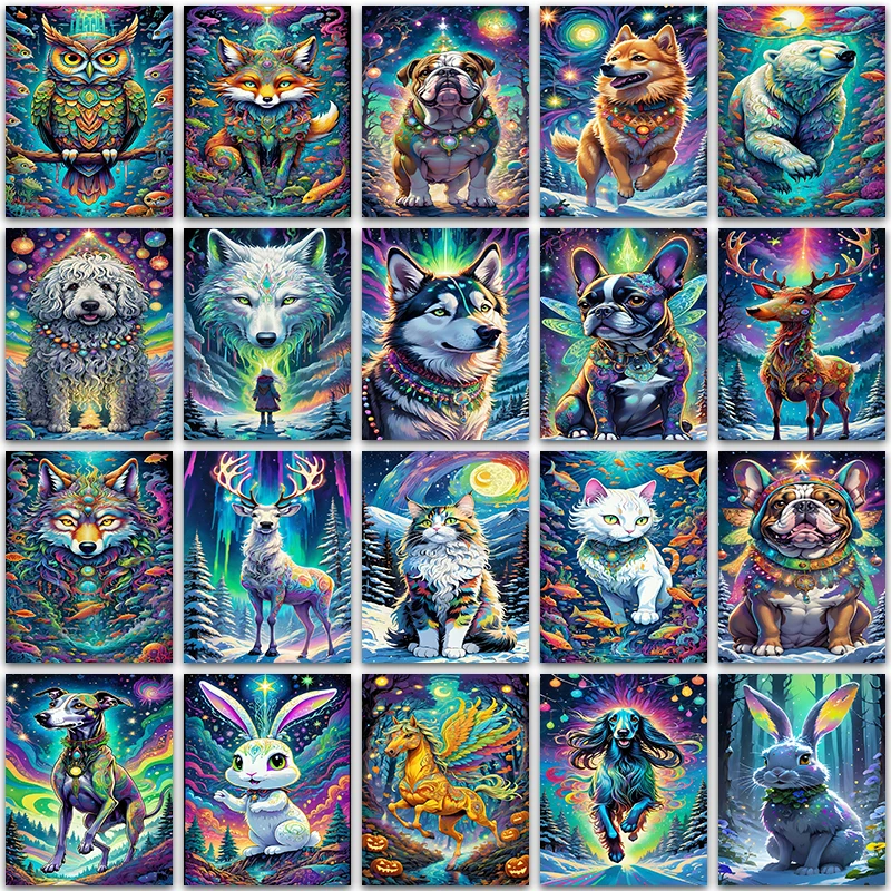 

DIY Diamond Painting Kit Aurora animals Fox Wolf Husky Unicorn Dog Cat Deer Art Full Square&Round mosaic embroidery Cross stitch