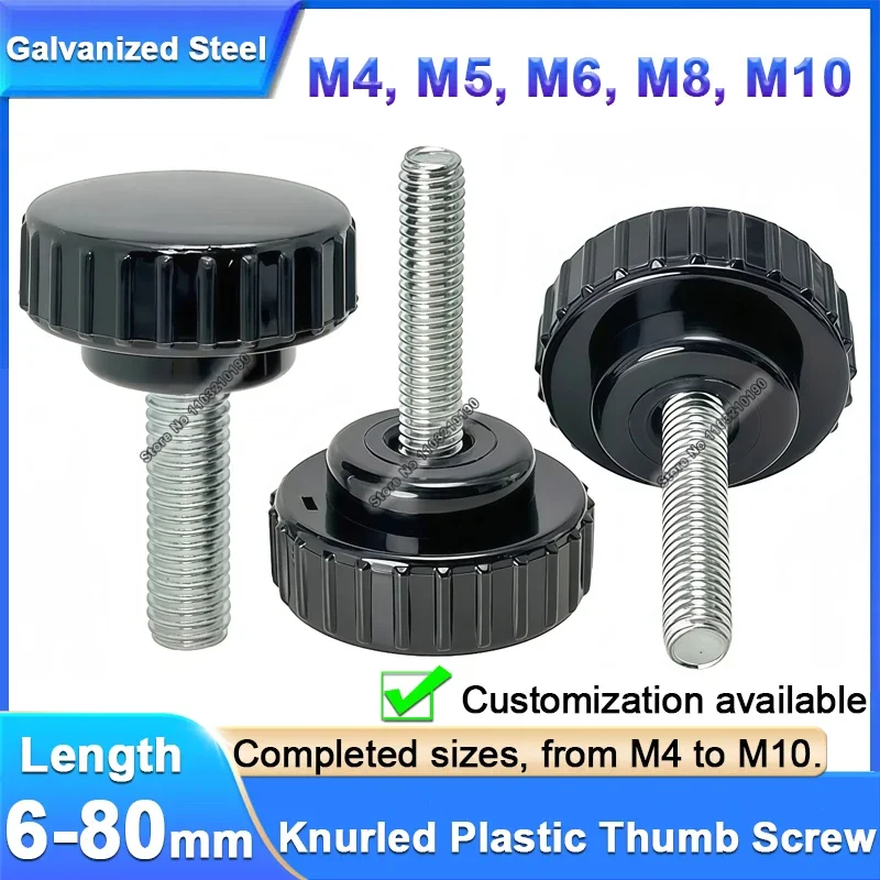 1-10pcs M4 M5 M6 M8 M10 Galvanized Steel Round Head Handle Hand Tighten Knob Screws Knurled Plastic Thread Clamping Thumb Bolts