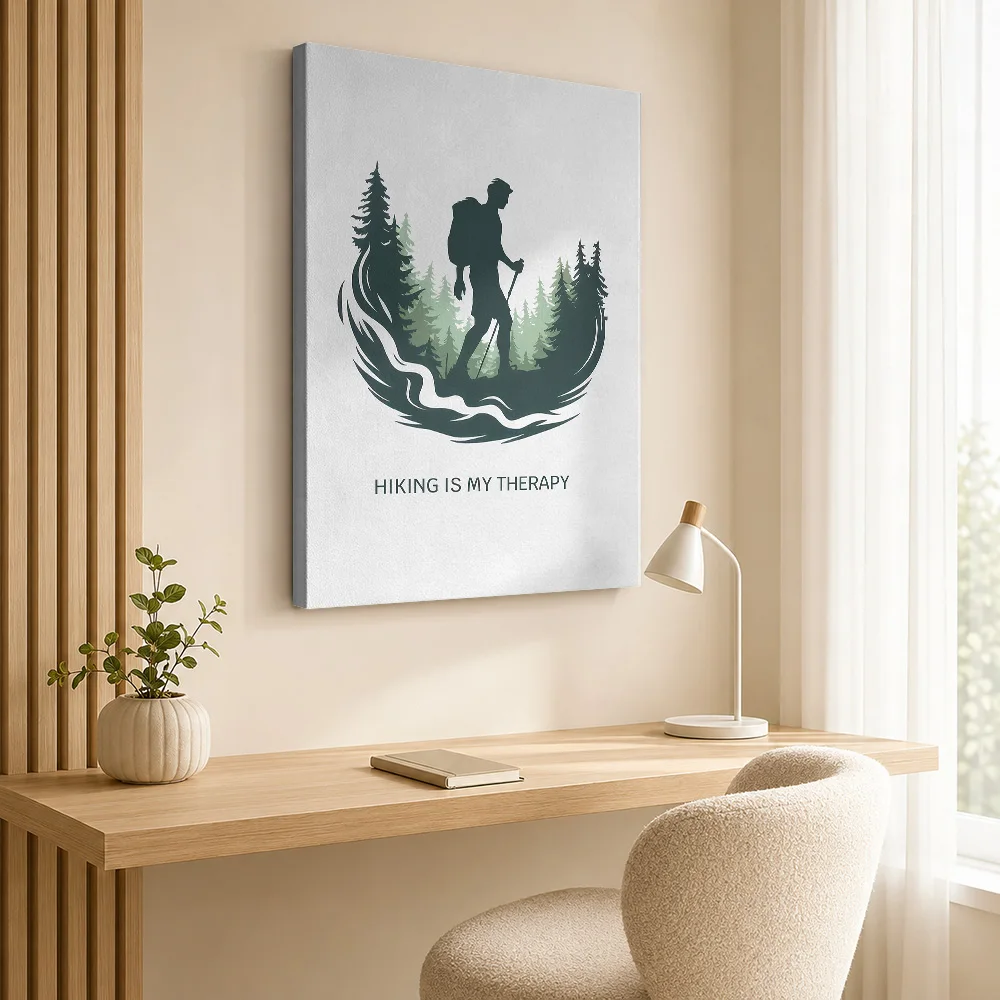 Hiking is My Therapy – Outdoor Adventure Forest Canvas Painting Poster Customized Photo Vintage City Wall Art for Office Decor