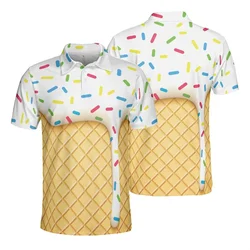 Ice Cream Cone 3D Print Short Sleeve Polo Shirts For Men Clothes Casual Funny Donut Sprinkles Chocolate Women Button POLO Shirt