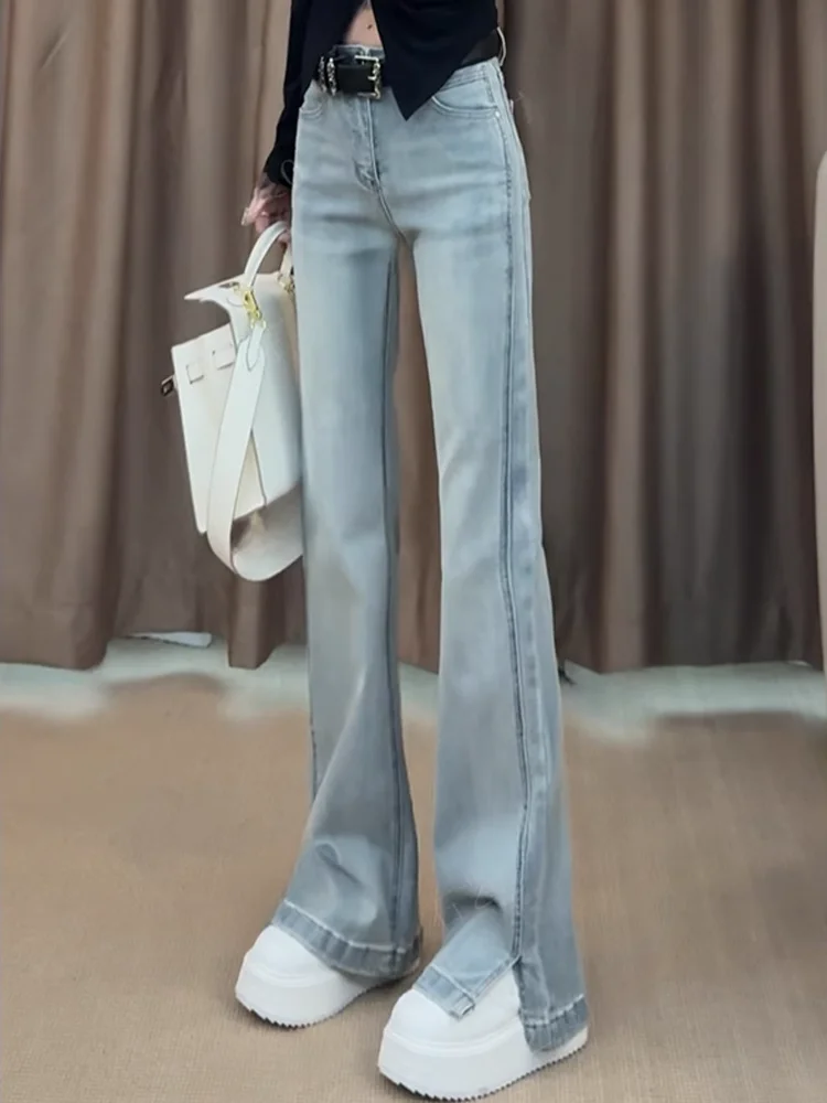 

Slim Flare Denim Jeans for Women High Waist Wide Leg Pants Versatile Style Korean Retro Spring Autumn Fashion